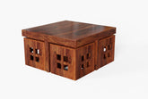 Mobell Solid Sheesham Wood Coffee Table Set With Four Stools (Square, Natural)